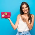 thumbnail image 6 of Nylea Preppy Stuff Patch Makeup Bag, PU Leather Smiley Face Makeup Bag Portable Waterproof Small Pouch, Daily Use Travel Cosmetic Pouch for Women Girls Gift (MAGENTA), 6 of 7