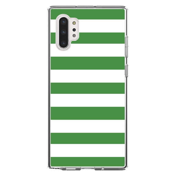 DistinctInk Clear Shockproof Hybrid Case for Galaxy Note 10 PLUS (6.8" Screen) - TPU Bumper, Acrylic Back, Tempered Glass Screen Protector - Green & White Bold Horizontal Stripes