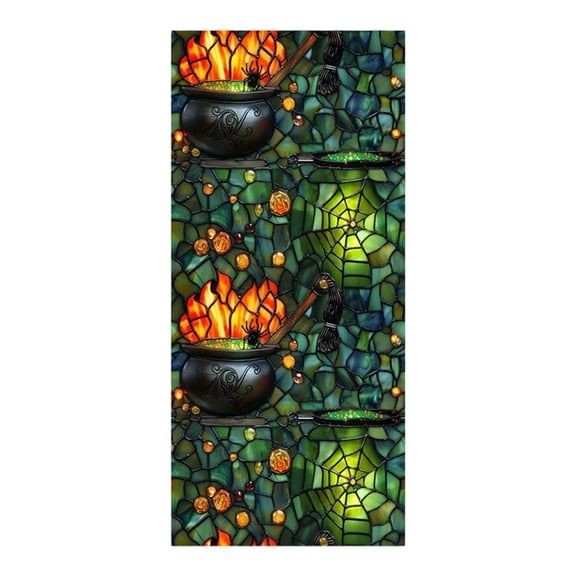 Static Cling Gothic Stained Glass Window Film, Removable Privacy Protection Glass Sticker, Halloween Home Bathroom Door Decor Window Sticker without Adhesive Residue (Green)
