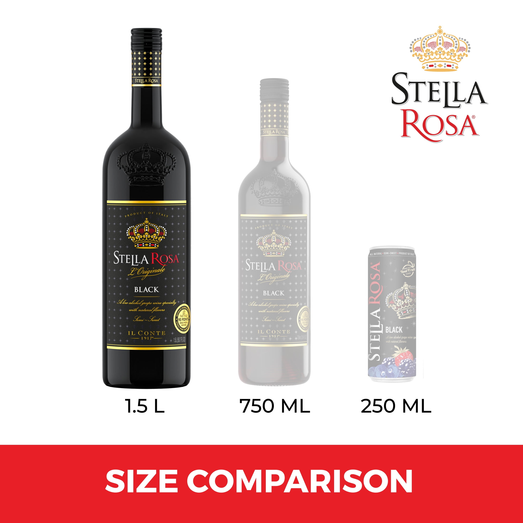 Stella Rosa Black Semi-Sweet Red Wine, 1.5L Glass Bottle, Piedmont Italy