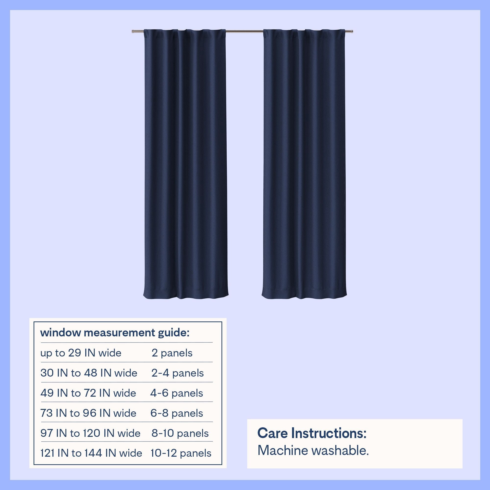 Mainstays Kids Navy Blue Solid Blackout Rod Pocket with Back Tabs Curtain Panel Pair, Set of 2, 30" W x 84" L