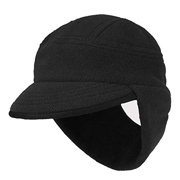 Leories Winter Windproof Cap Bonnet en polaire chaud en plein air avec visière noire