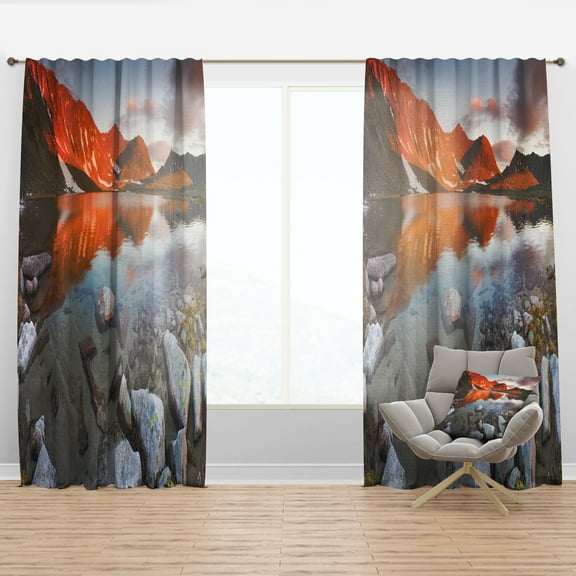 Designart 'Fire Lake' Lake Landscapes Curtain Panel