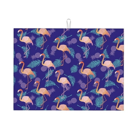 

Dish Drying Mat Flamingo Palm Leaves_B Absorbent Microfiber Kitchen Mat Heat Resistant Drying Mat Kitchen Counter for Dishes Utensils Pots Pans Drainer Mats 18x24in