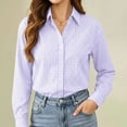thumbnail image 4 of BCSIOAOI Womens Tops,Collared Gingham Plaid Button Long Sleeve Slim Fit Casual Shirts Purple XL, 4 of 6