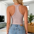 thumbnail image 5 of Ribbed Tank Tops for Women Built in Bra Cropped Spaghetti Strap Sleeveless V Neck Racerback Fitted Tee Athletic Workout Casual Basic Top (Taupe,L), 5 of 9