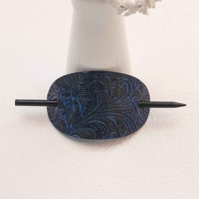 Fiudx Pinza de Cuero para El Cabello, Elegante Pasador Ovalado de Cuero Sintético, Accesorio Duradero de Madera, Pasador Fácil de Usar, para Uso Diario, Fiestas y Viajes, Regalo Perfecto para Mujeres