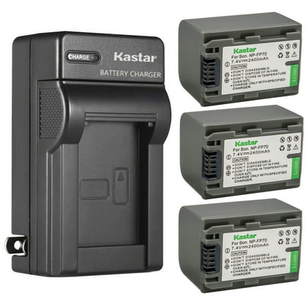 Kastar 3-Pack NP-FP70 / FP71 Battery 7.4V 2400mAh and AC Wall Charger Replacement for Sony DCR-HC44  DCR-HC46  DCR-HC65  DCR-HC85 Camera  Sony NP-FP50 NP-FP70 NP-FP90 Battery
