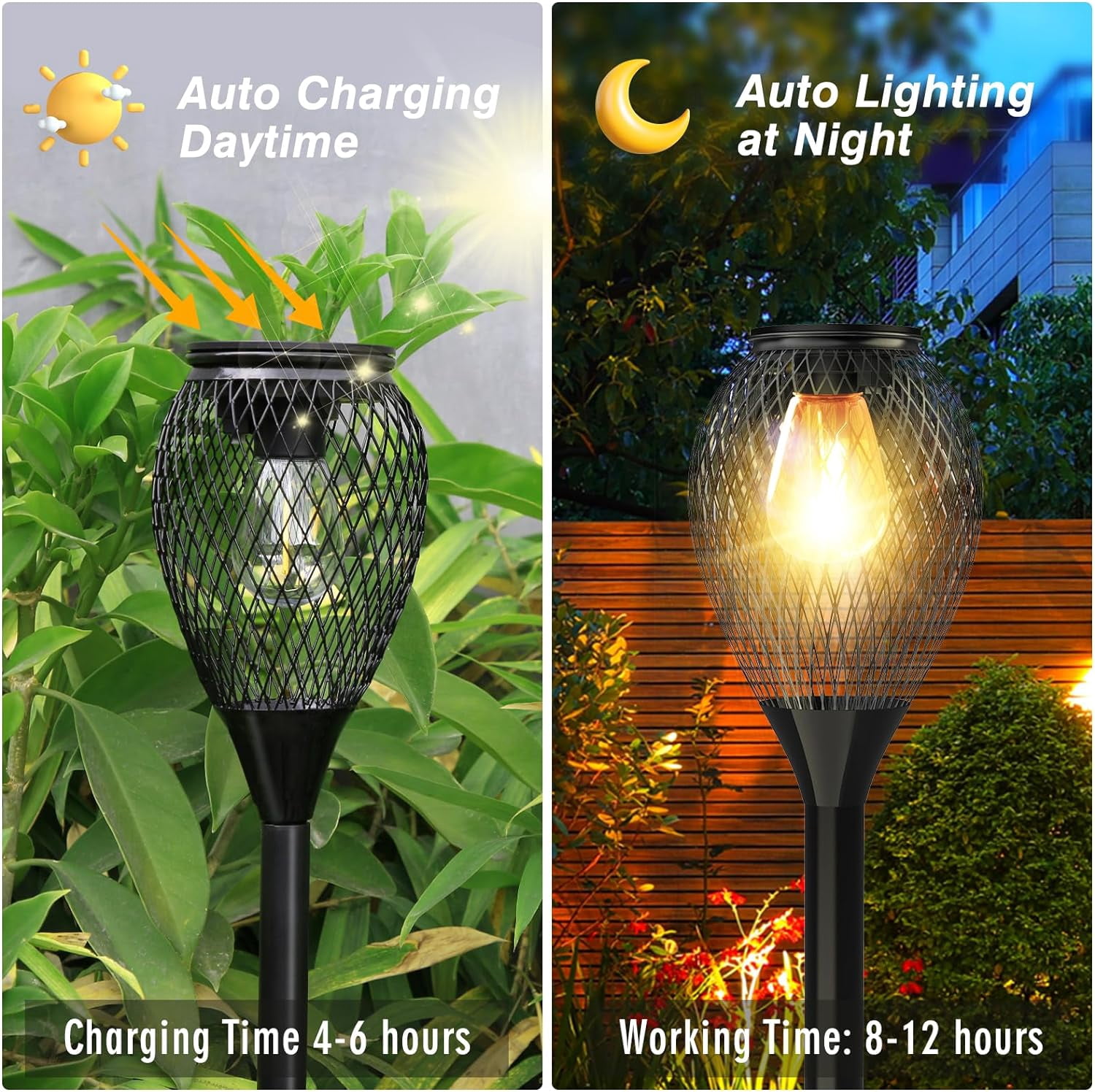 Solar Pathway Lights Outdoor, Solar Garden Lights Outdoor with IP65 Waterproof,Auto On/Off Outdoor Solar Lights for Lawn,Yard,Walkway,Driveway Decor Landscape Lighting, 4 Pack, Black