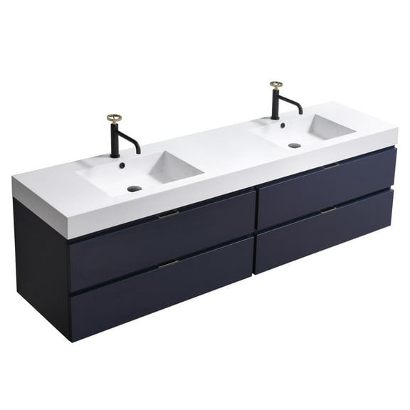 Kubebath Bliss 72" Double  Sink Blue  Wall Mount Modern Bathroom Vanity
