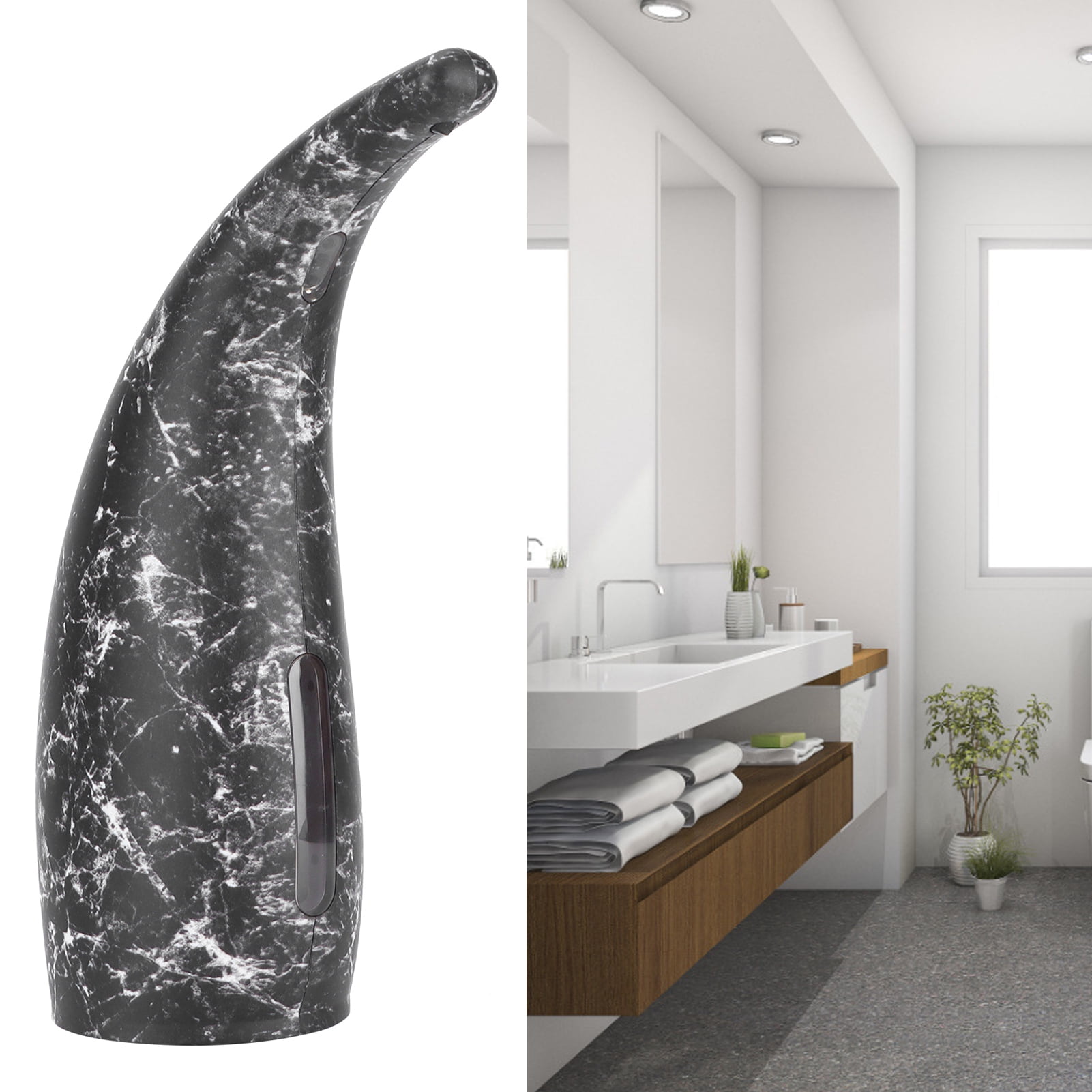 M Buder Automatic Soap Dispenser, 10.1 oz / 300ml Marble Black Touchless Infrared Induction Soap Container for Bathroom and Kitchen, Battery Operated Liquid Soap Pump