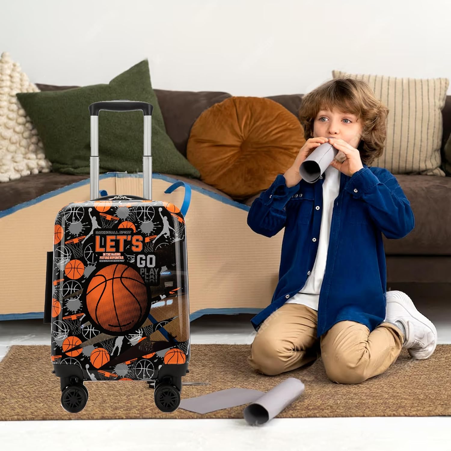 Kids Luggage Sets Carry on Suitcases for Boys with Wheels Hardshell 3 Piece Suitcase with Duffle Bag for Travel Neck Pillow