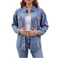 thumbnail image 3 of Sentmoon Hauts à Manches Longues pour Femmes Vêtements d'Automne pour Femmes Chemise Manteau Veste en Denim Délavé Ample Décontracté à Revers avec Boutons à l'Ourlet Fendu pour Temps Froid et Usage Quotidien Bleu Pâle m, 3 of 9