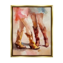 Stupell Industries Dancing Cowgirl Boots Abstract Painting Gold Floater Framed Canvas Art Print Wall Art, 17 x 21