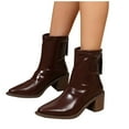 thumbnail image 5 of SUNVIT Brown Ankle Boots for Women - Size 38, Comfortable Block Heel PU Style with Pointed Toe & Rear Zip, Versatile for Casual/Semi-Formal Wear, 5 of 7