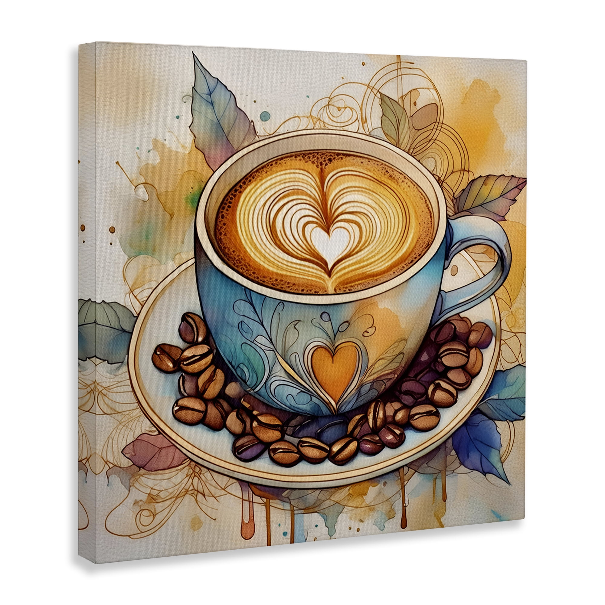 Stupell Industries Modern Café Latte Food & Beverage Painting Wrapped Canvas Art Print Wall Art, 24 x 24