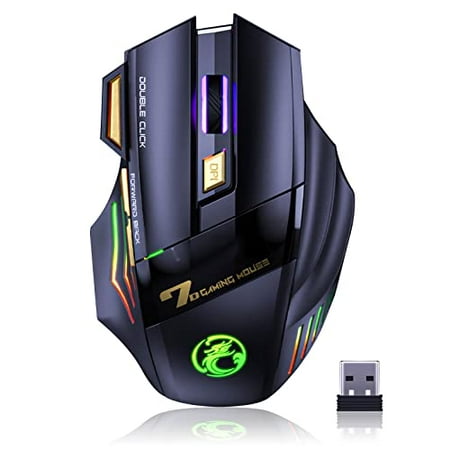 Wireless Gaming Mouse, VEGCOO C8 Rechargeable Silent Click Wireless Mouse with 2.4G USB Receiver, up to 4800 DPI Adjustable, Double Click for PC/Mac Gamer, Laptop and Desktop……