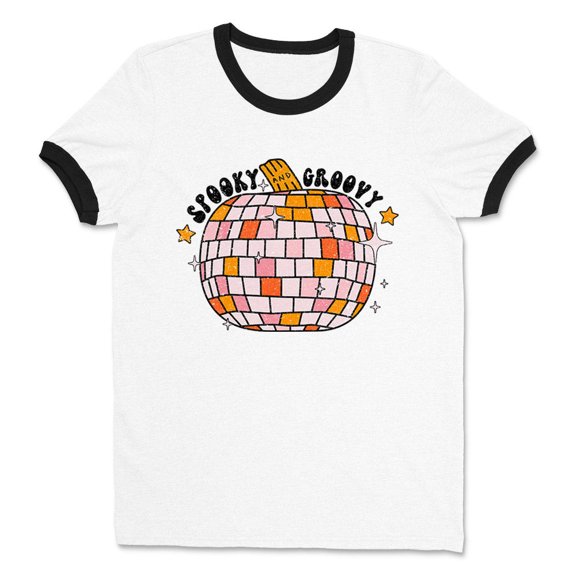 Spooky and Groovy Ringer Tee Shirt Unisex Large White/Black