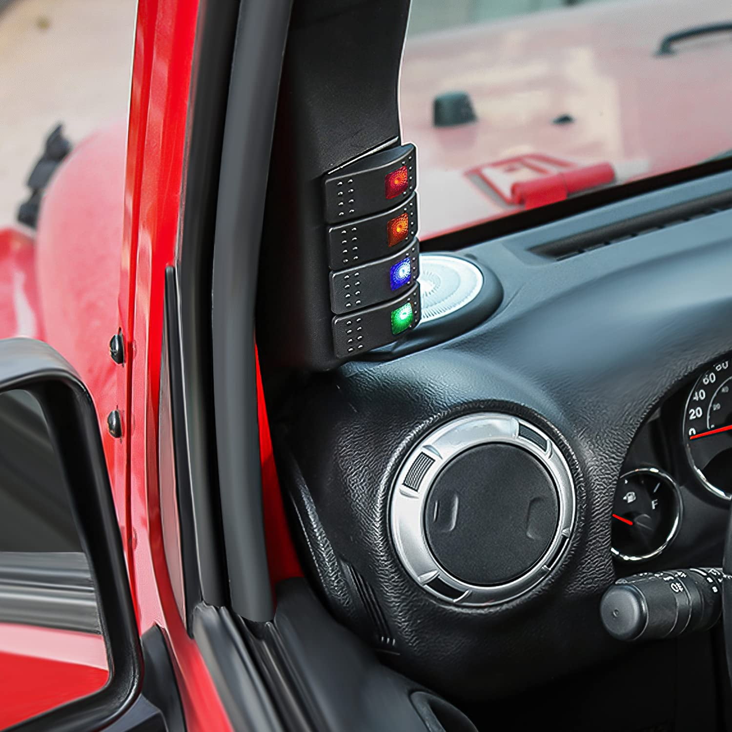Nilight A-Pillar Switch Pod 12V Left Driver Side A Pillar Rocker Panel with Backlit Label Stickers Pre-Wired On Off 4 Color Toggle Switches for Jeep Wrangler JK JKU 2011-2018