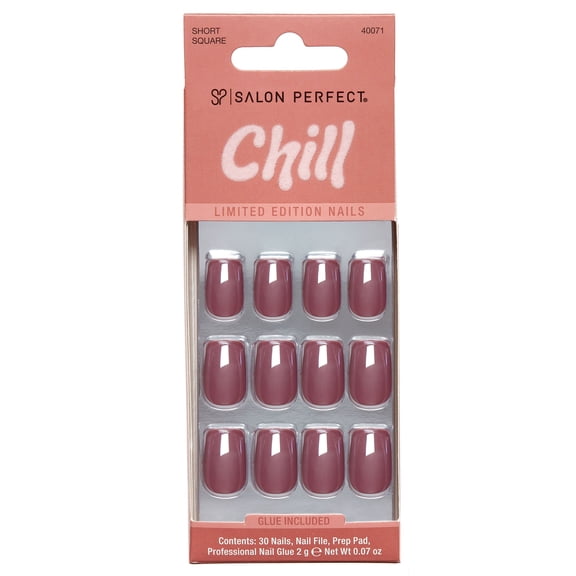 Salon Perfect Halloween Chill Short Square Press-On Nails with Glue & File, Glazed Plum, 30 Pieces