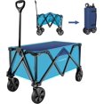 thumbnail image 1 of Chariot Pliable Robuste, Chariot Utilitaire Pliant pour l'Extérieur, Chariot de Camping Jardin Plage avec Roues Universelles, Poignée Ajustable, 2 Porte-Gobelets, 225 Lb, Bleu, 1 of 6