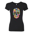 thumbnail image 2 of Wild Bobby Dean Russo Colorful Sugar Skull Streetwear Women Slim Fit Junior Tee, Black, Small, 2 of 5