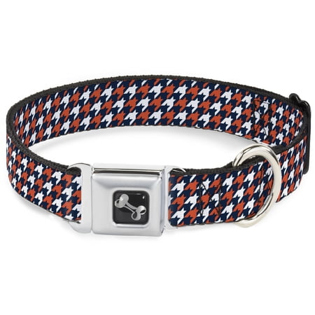 Buckle-Down Pet Collar Dog Collar Metal Seatbelt Buckle Houndstooth Navy Orange White 13 to 17 Inches 1.5 Inch Wide