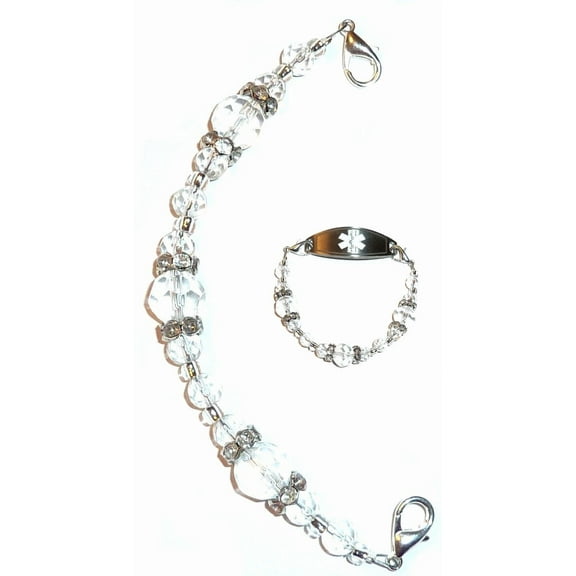Hidden Hollow Beads Crystal women's Medical Alert ID Interchangeable Replacement Bracelet
