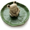 thumbnail image 1 of Soporte de quemador de incienso de varilla de cerámica 100% hecho a mano, incienso de rana pequeña, bandeja de hoja de loto, Mini estatua de Animal lindo quemador de incienso para el hogar Fokelyi WRMH-1284, 1 of 7