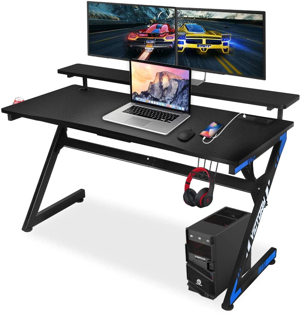  Gaming  Computer  Desk  55 Inch Large Gaming  Table Z Shape 