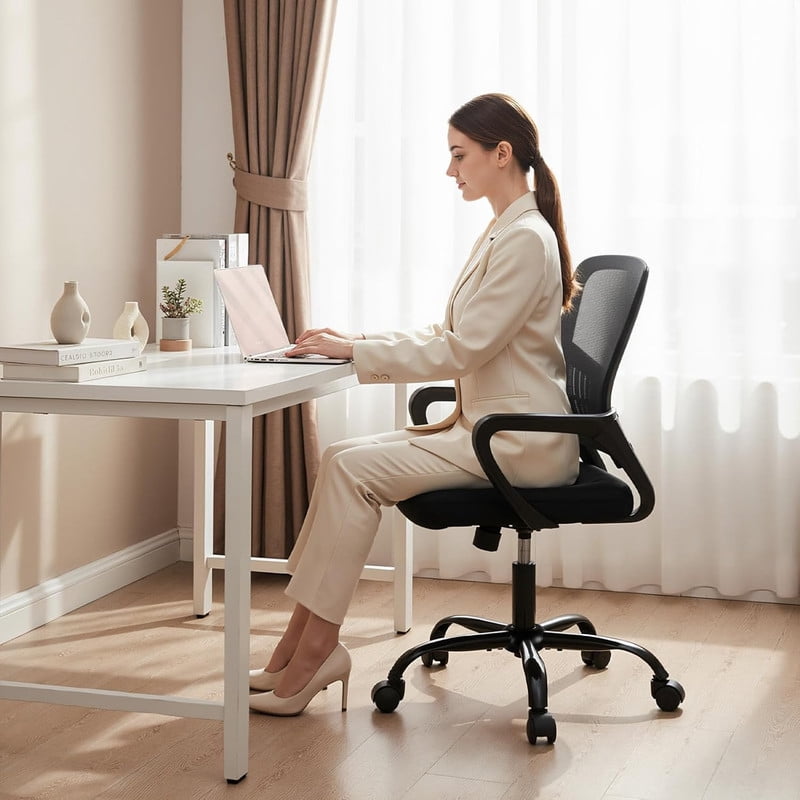 Simenmax Ergonomic Office Chair – Adjustable Height with Lumbar Support, Breathable Computer Desk Chair, Black