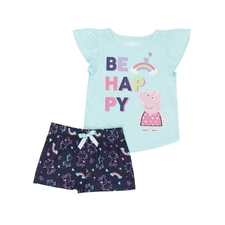 Peppa Pig Ruffle sleeve top & shorts, 2pc pajama short set (toddler girls)