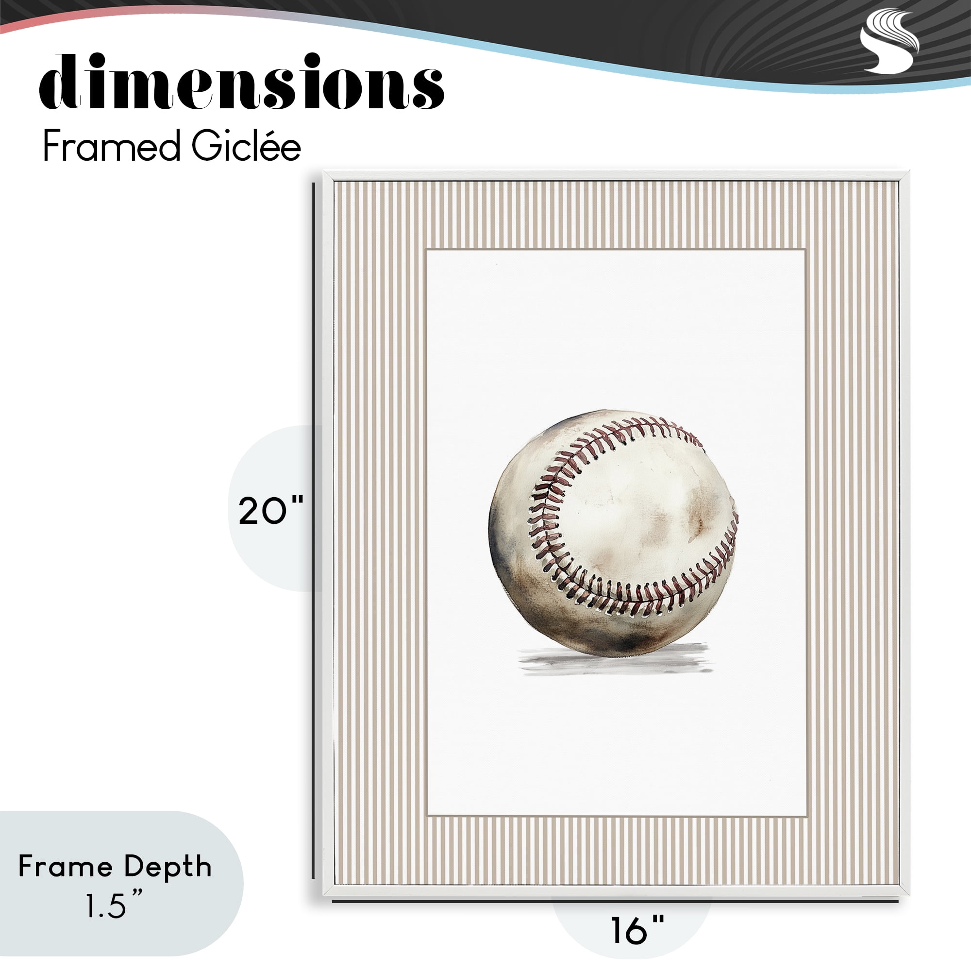 Stupell Industries Vintage Sports Baseball White Framed Giclee Art, design by Christine Simpson Art