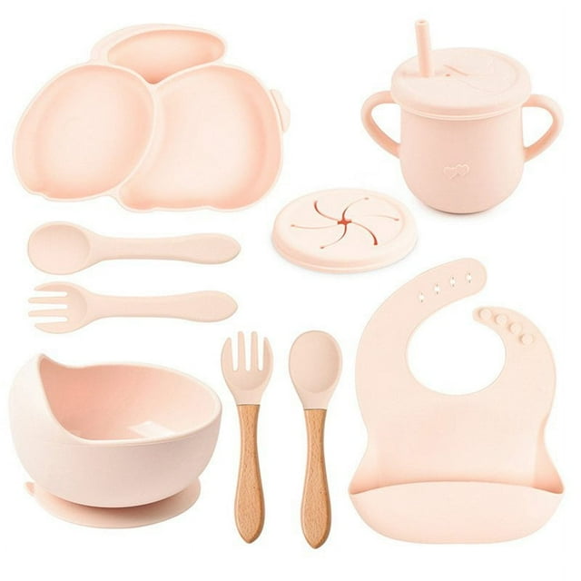 9Pcs Children‘S Silicone Tableware Set Baby Non-Slip Divided Children‘S Plate Bowl With Suction Cup