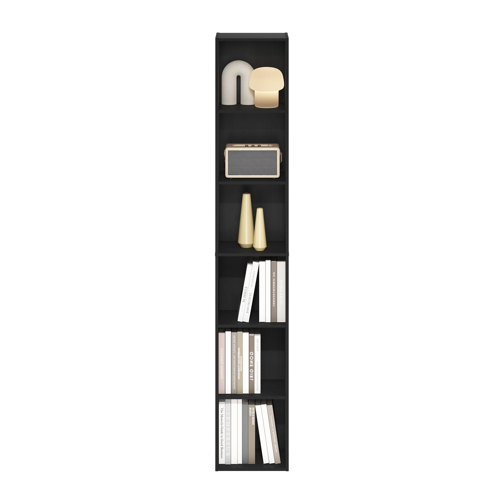 Furinno PASIR Book Shelf, 6-Tier Bookcase, Bookshelf, Open Storage Shelf, 9.4 x 12 x 71 Inches, for Home Office, Living Room, Darkwood