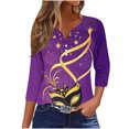 thumbnail image 2 of Puntoco Blusa informal de cuello redondo con mangas 3/4 cortas y estampado a la moda para mujer, 2 of 5