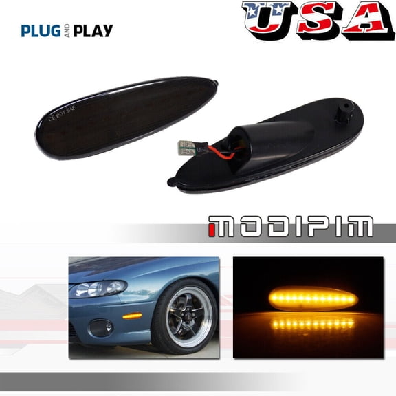 Smoked Lens w/ Amber LED Front Side Marker Lights for 2004 - 2006 Pontiac GTO -