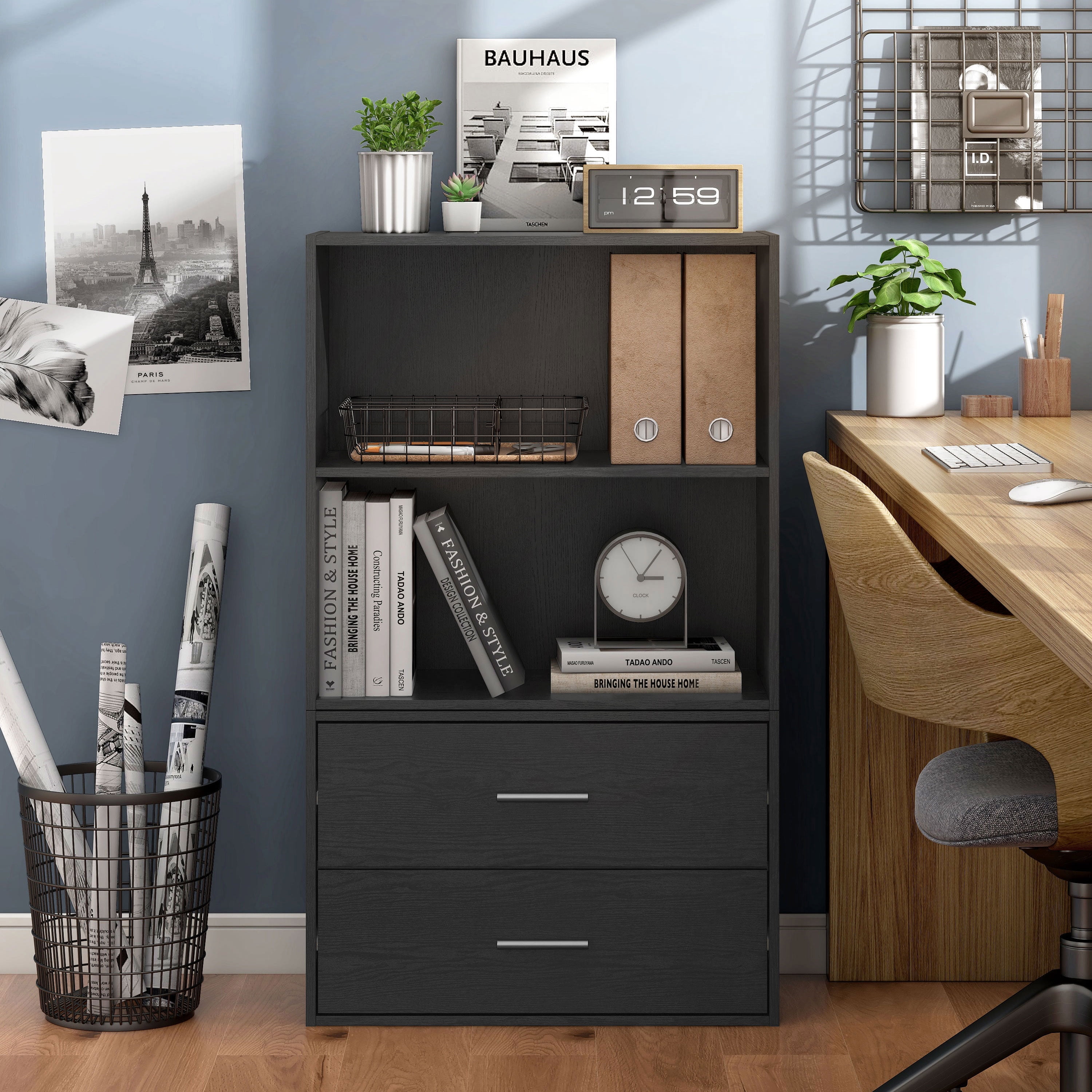 Furniture of America Brooks Stackable 2-Tier Wood Black Bookcase