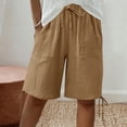 thumbnail image 2 of GUACER Womens Wide Leg Shorts Casual Drawstring Elastic Waist Linen Summer Bermuda Shorts with Pockets Hem Tie, 2 of 9