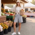 thumbnail image 6 of Nestiefly 2026 Linen Shorts for Womens High Waisted Wide Leg Summer Casual Beach Vacation Bermuda Cropped Pants with Pockets Gray 2XL, 6 of 8