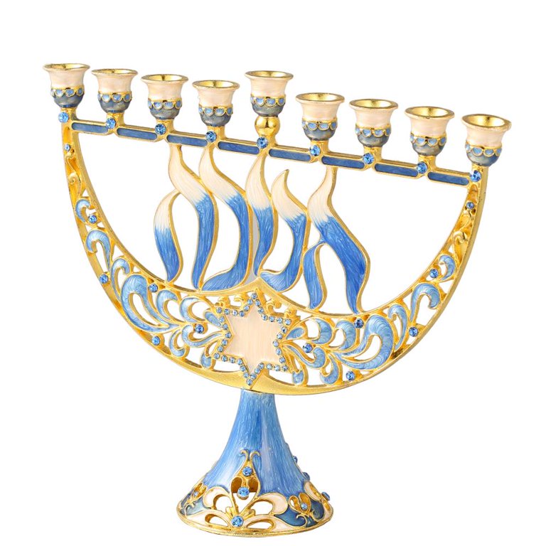 Hand-Painted Enamel Menorah with Gold Accents & Crystals photo 6
