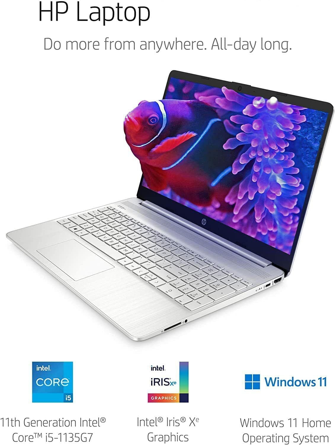 HP 15 Laptop, 15.6" FHD Display, Intel Core i5-1135G7(Beats i7-1065G7), 32GB RAM, 1TB SSD, Intel Iris Xe Graphics, Numeric Keypad, Webcam, Wi-Fi, Bluetooth, Windows 11 Home, Cefesfy USB Hub