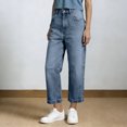 thumbnail image 4 of JGGSPWM Straight Leg Jeans for Women Fashion Multiple Pockets High Waisted Barrel Cropped Casual Stretchy Wash Cargo Jeans Full Length Pants Blue XXL, 4 of 5