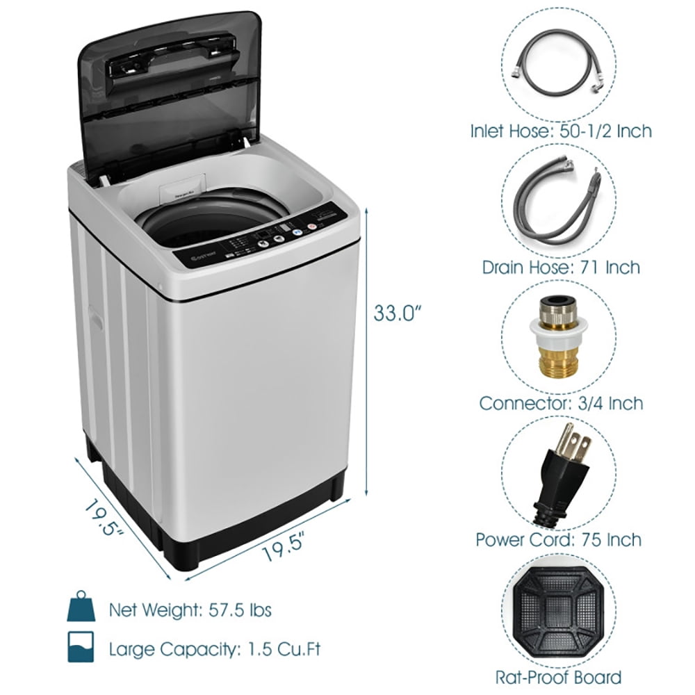 Topcobe Full-Automatic Washing Machine 1.5 Cubic Feet 11 LBS Washer and Dryer, Portable Washing Machine Spin Dryer for Dorms, Apartments, RVs, Gray
