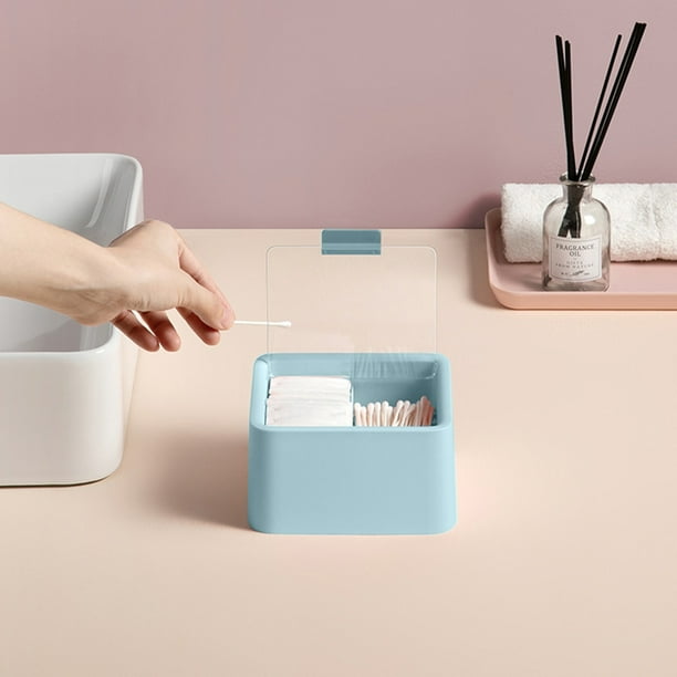 Caja de almacenamiento de maquillaje con tapa, a prueba de polvo, hisopo desmaquillante, almacenamiento de lápiz labial de escritorio, compartimento doble, caja de almacenamiento de clasificación misc