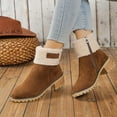 thumbnail image 6 of Winter Suede Mid Calf Boots for Women, Retro Heeled Ankle Booties with Side Zipper, Warm Comfortable Fall Footwear, 6 of 8