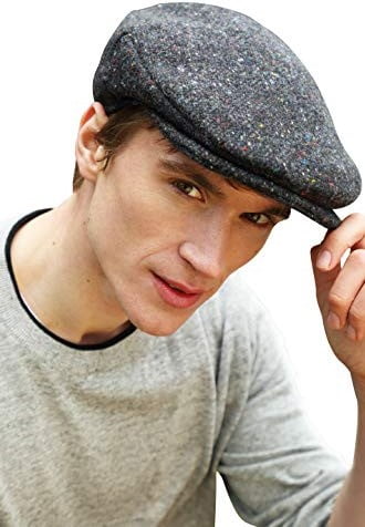 MENS VINTAGE TRADITIONAL TWEED HERRINGBONE PEAK FLAT CAP HAT 