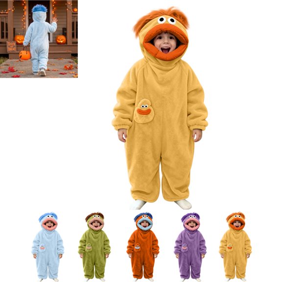 Silly Goofy Onesie for Kids- Frog Onesie Funny Monster Pajamas Fleece Jumpsuit Hooded Cozy Relaxed Fit Plush Loungewear (No Shoes Included and Comb) Yellow 9-10 Years