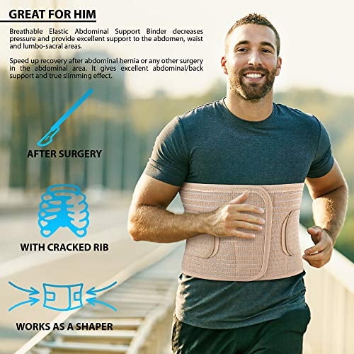 Faja Abdominal Transpirable Ortonyx 9.5" Posoperatorio/Cinturón de Soporte para Hernia de Abdomen Hombres y Mujeres - XXL Beige