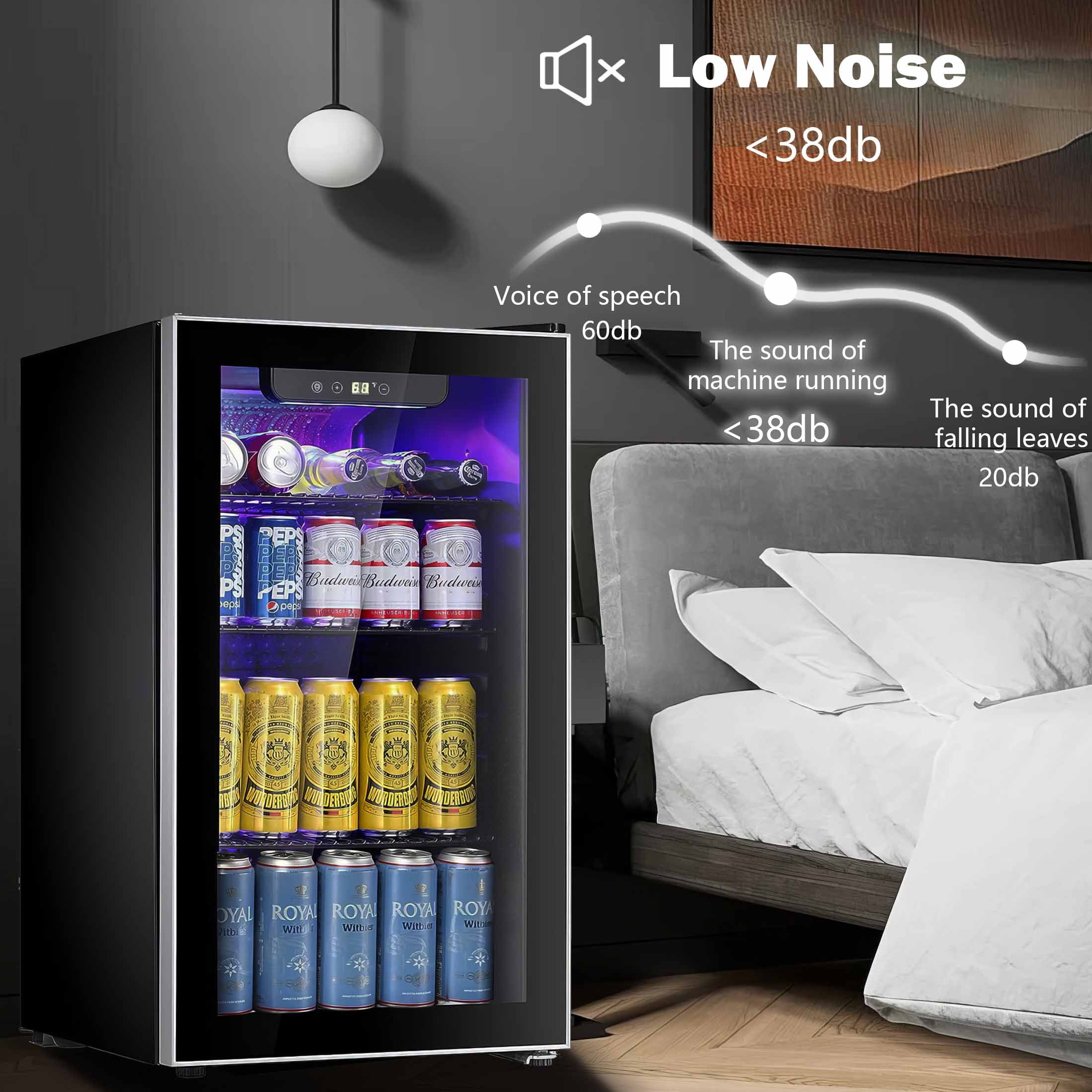 KISSAIR 4.4Cu.ft Beverage Refrigerator Cooler, 37 Bottles Mini Fridge with  Glass Door for Soda Beer or Wine, With Adjustable Removable Shelves